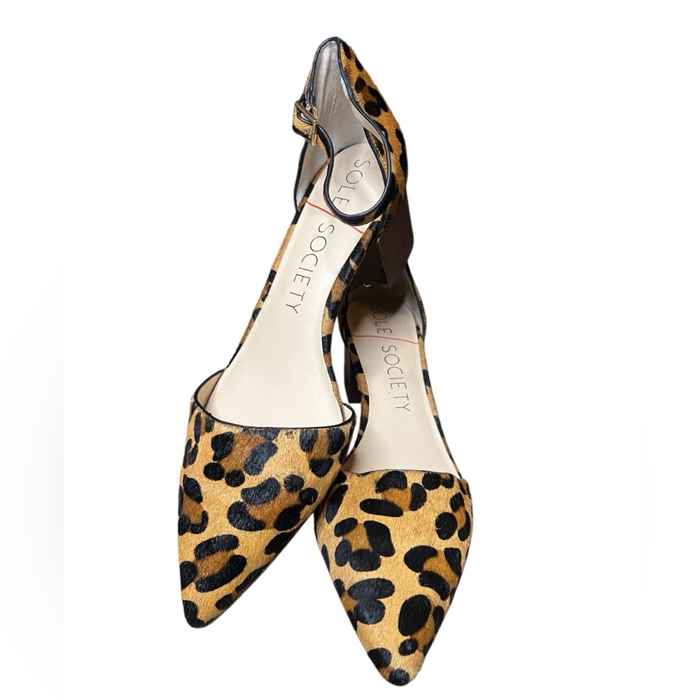 Sole Society Katarina block heel ankle strap pumps leopard print